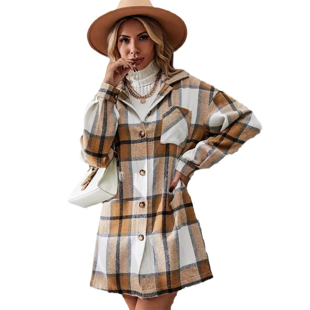 Women's Casual Woolen Women's Plaid Coat Skirt Suit