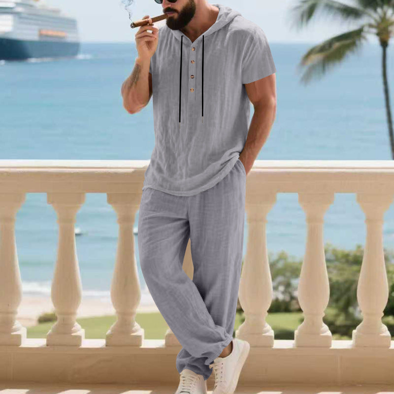 Men's Casual Linen Loose American-Style Pants Suit
