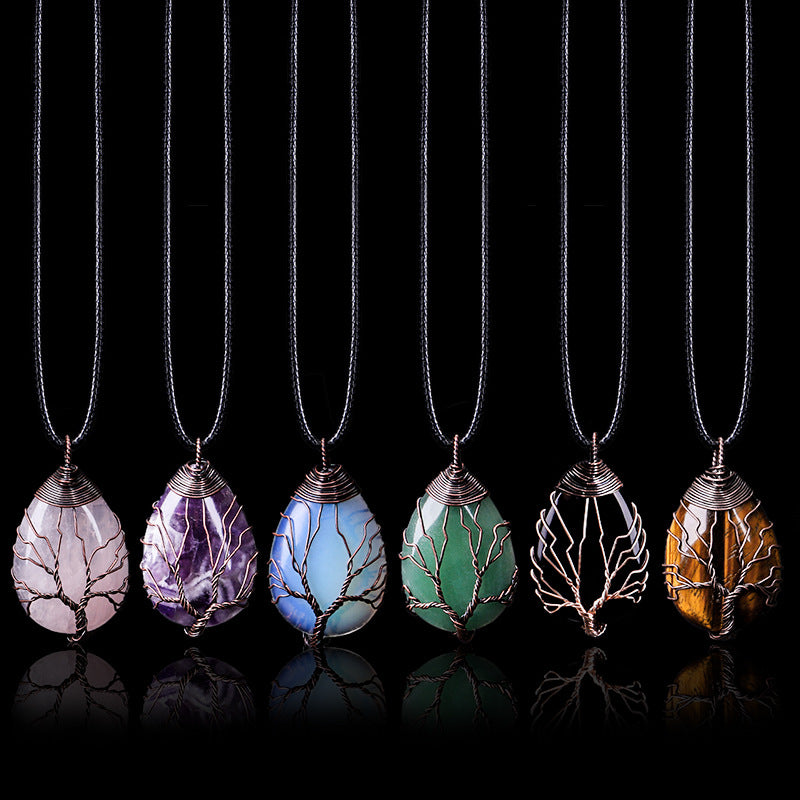 Natural Crystal Tree Of Life Necklace in 6 Colors - Wazzi's Wear