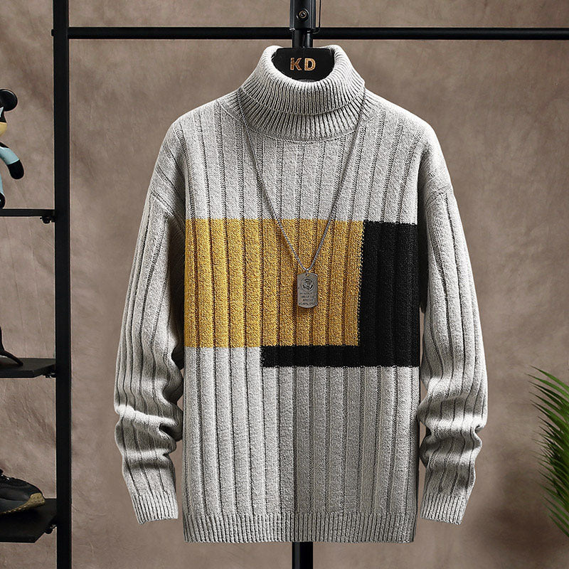 Men's Colorblock Ribbed Turtleneck Sweater