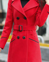 Women’s Double-Breasted Mid-Length Wool Coat with Belt