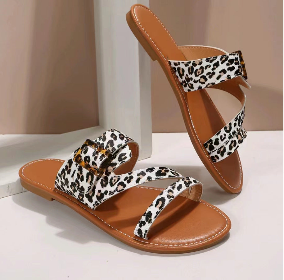 Women’s Leopard Print Flat Sandals in 2 Colors - Wazzi's Wear