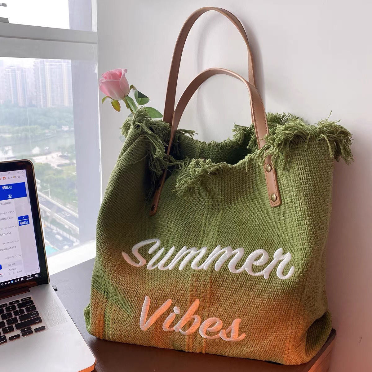 Women’s Summer Vibes Beach Bag Tote in 5 Colors - Wazzi's Wear