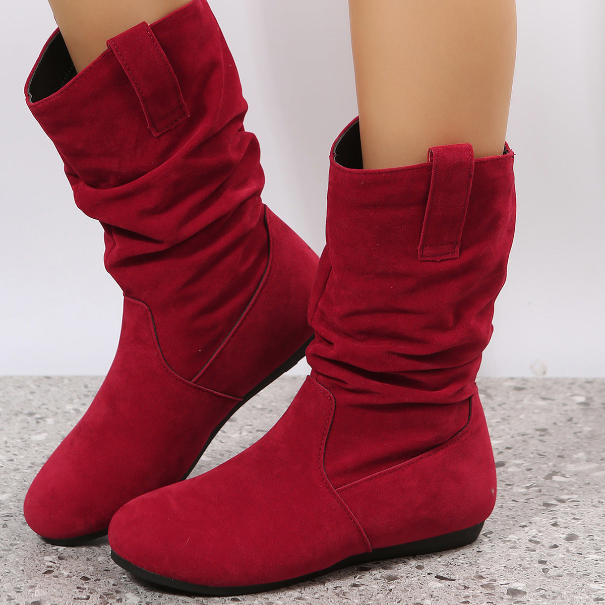 Women’s Suede Low Heel Fleece-Lined Slouch Boots