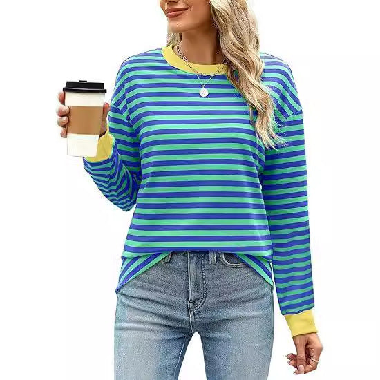 Women's Round Neck Striped Long Sleeve Shirt