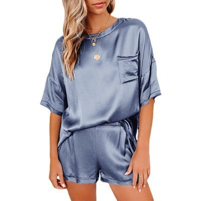 Women’s Silk Short Sleeve Top with Shorts Loungewear Pyjama Set