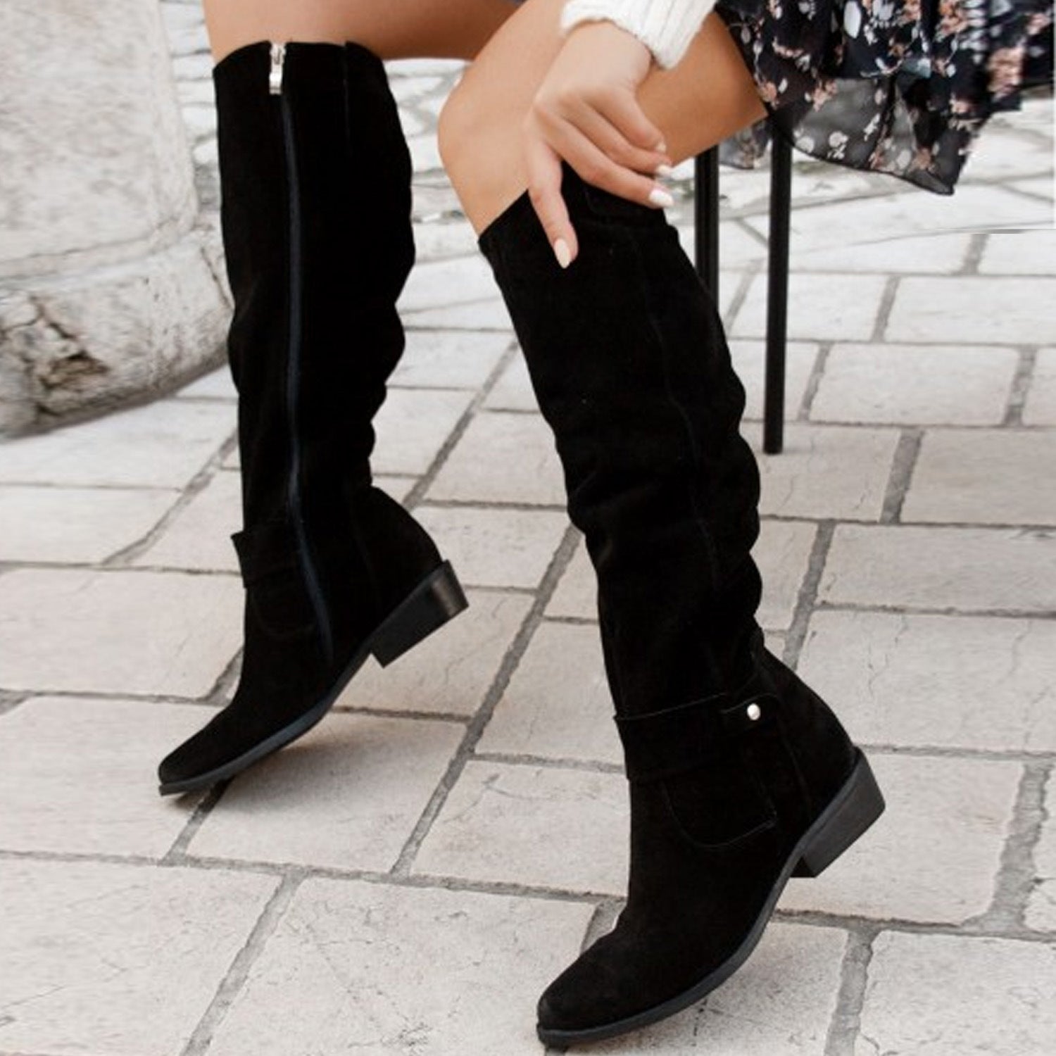 Women’s Suede Low Heel Knee High Boots