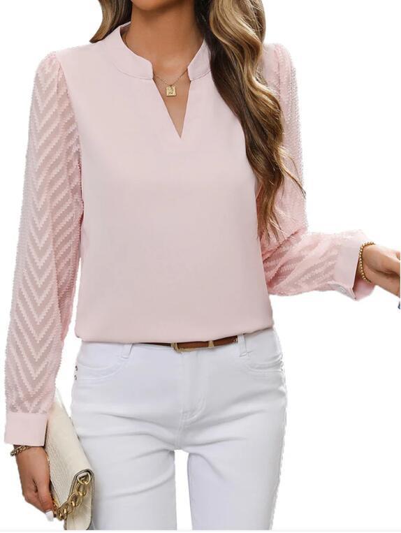 Women’s V-Neck Blouse with Long Chiffon Sleeves