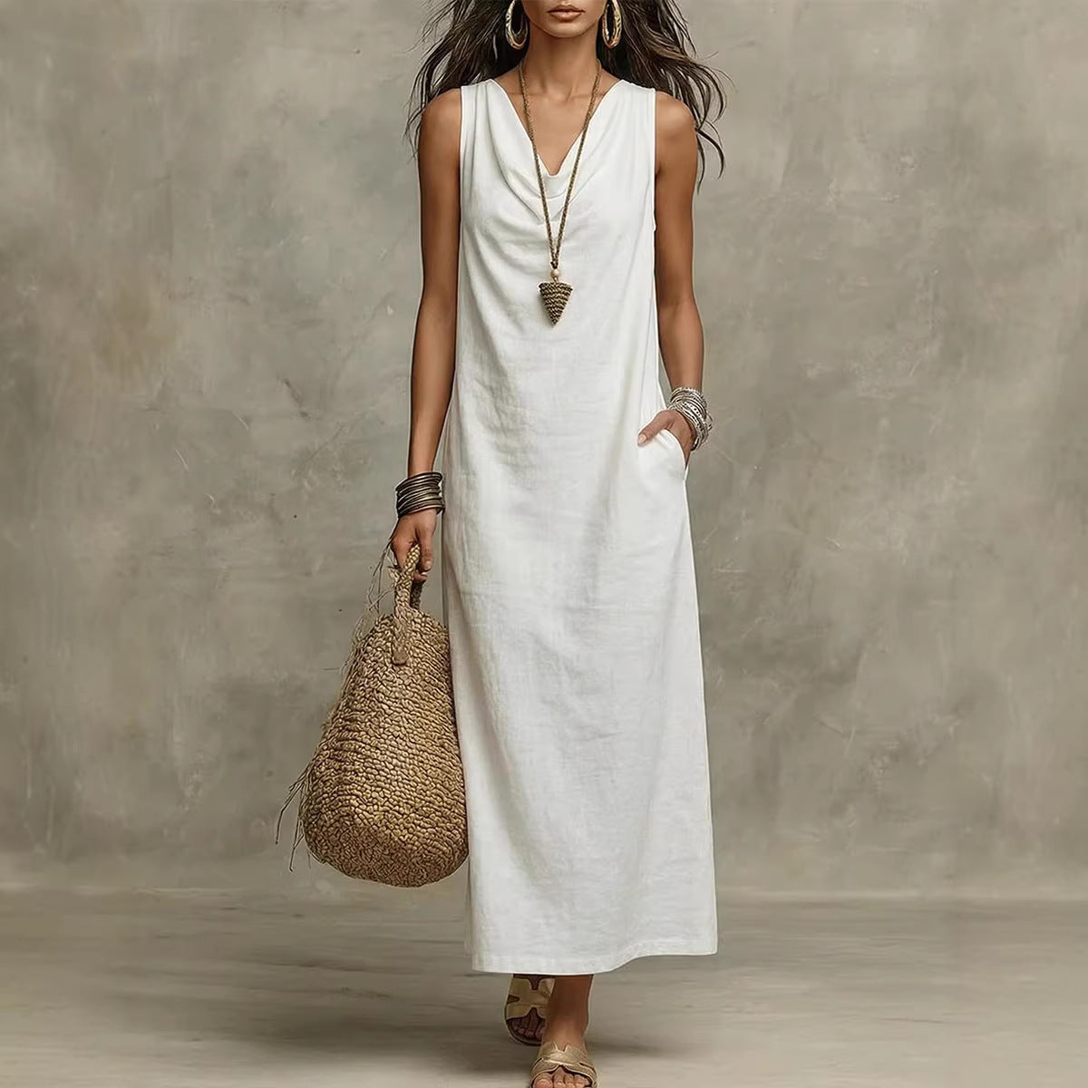 Loose Stylish And Elegant V-Neck Sleeveless Dress