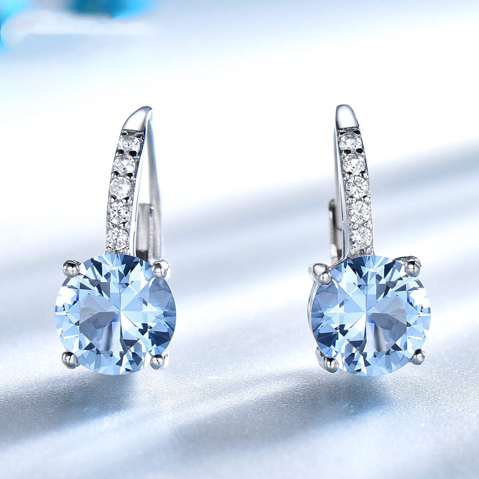 Women’s Sterling Silver Drop Topaz Gemstone And Diamond Earrings in 2 Colors - Wazzi's Wear