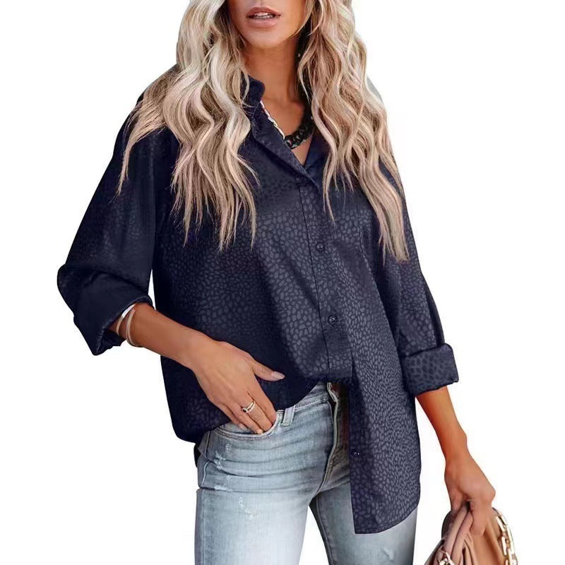 Women's Elegant Leopard Print Long Sleeve Blouse