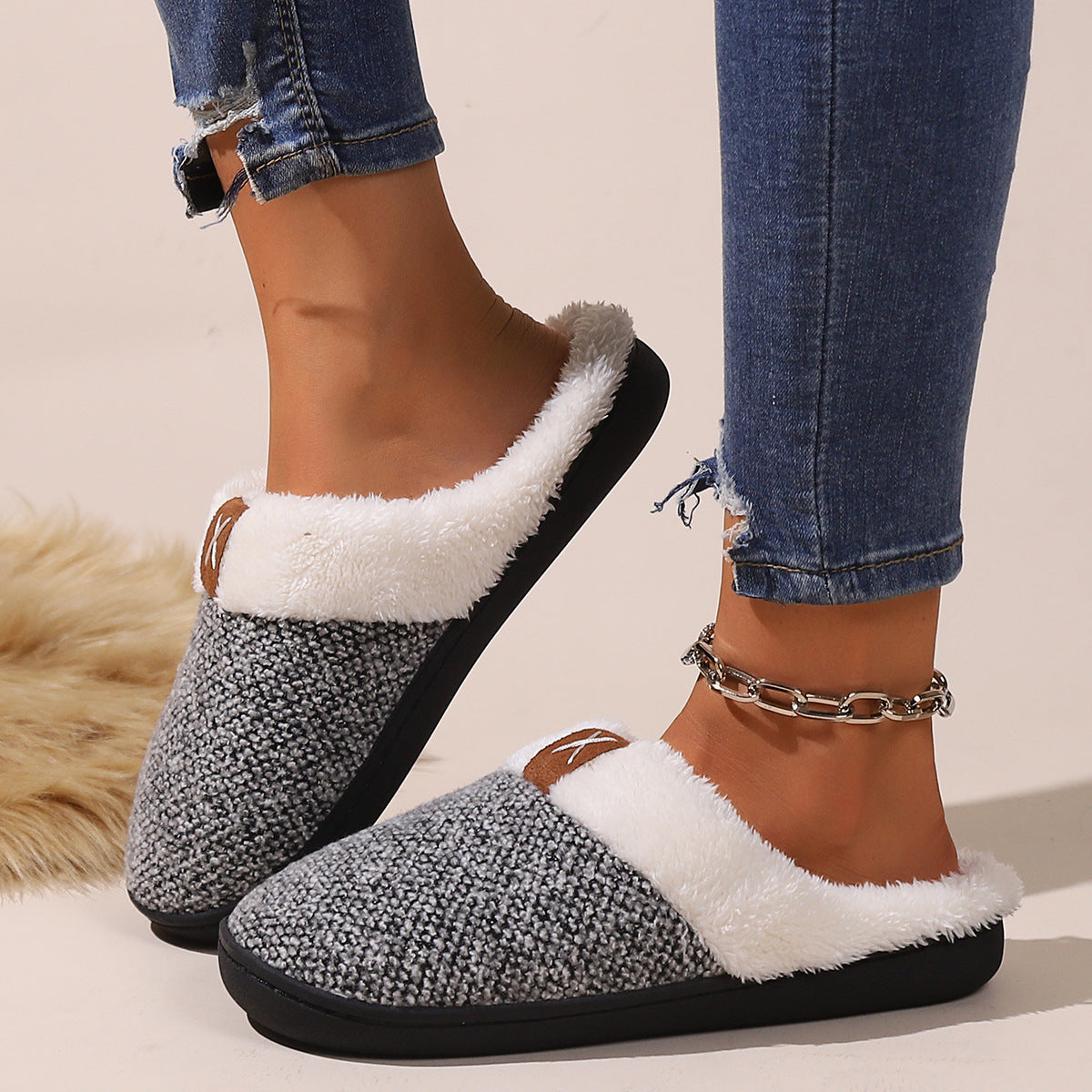 Open Heel Thick Plush Slippers