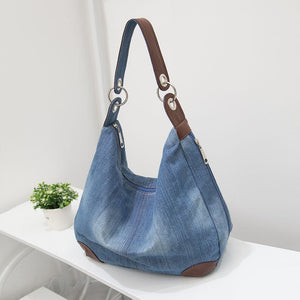 Large Capacity Denim Shoulder Bag in 2 Colors - Wazzi's Wear
