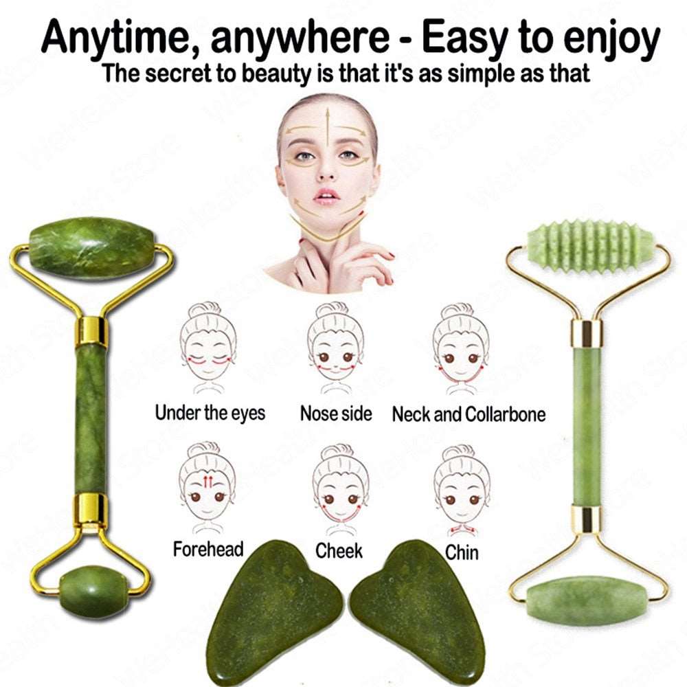 Gua Sha Jade Roller Face Massage Tool Beauty Set - Wazzi's Wear