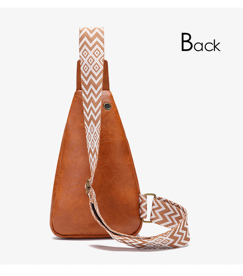 Women's Solid Colour Crossbody Bag with Printed Strap