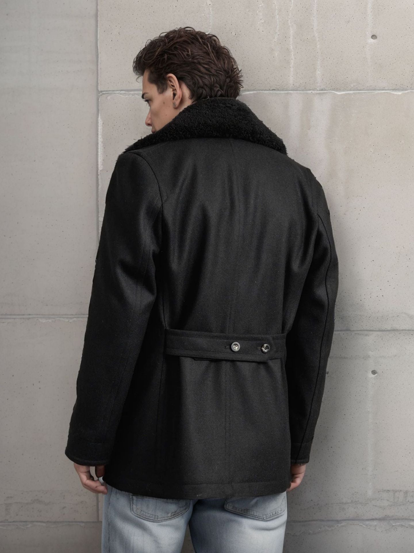 Men’s Double Breasted Wool Coat with Pockets