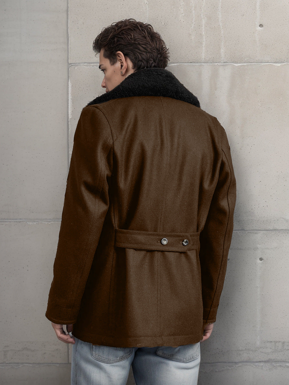 Men’s Double Breasted Wool Coat with Pockets