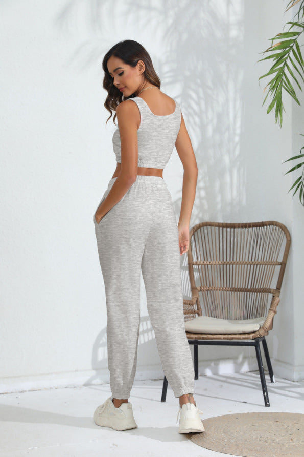 Women's Cropped Tank Top with Matching Sweatpants Sports Set