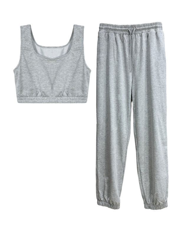 Women's Cropped Tank Top with Matching Sweatpants Sports Set