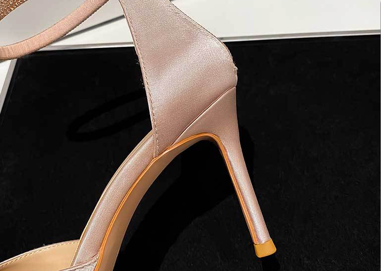 Women's Satin Stilettos with Pointed Toe and Ankle Strap