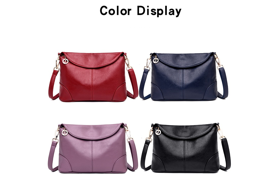 Women’s Leather Solid Colour Shoulder Bag with Zipper