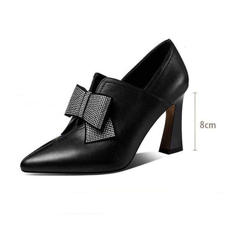 Women’s Elegant High Heel Shoes with Rhinestone Bow and Pointed Toe