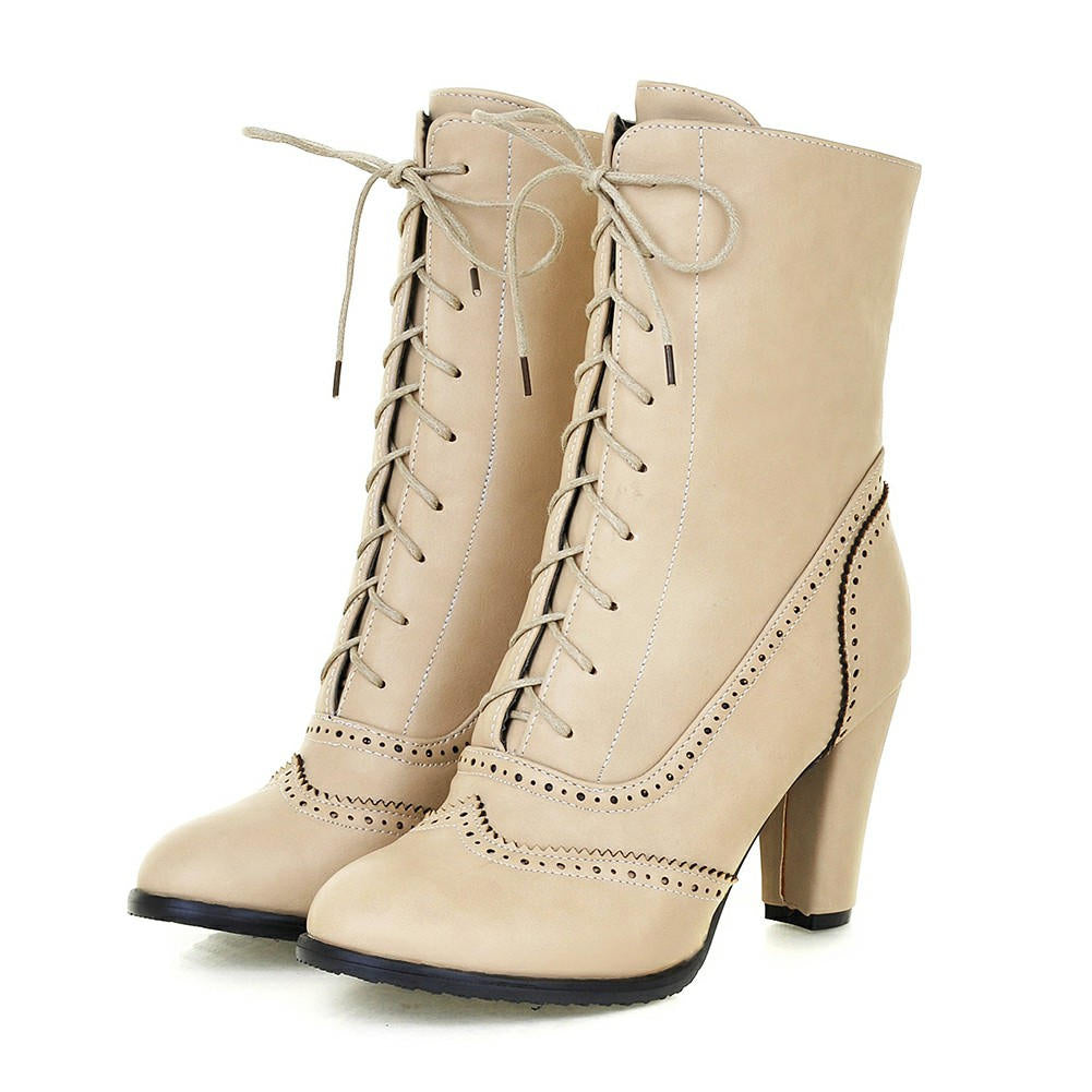 Women's Chic Solid Colour Lace-Up High Heel Boots