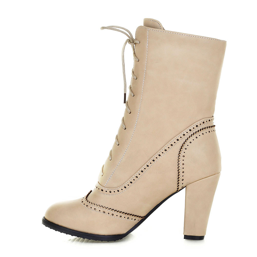 Women's Chic Solid Colour Lace-Up High Heel Boots