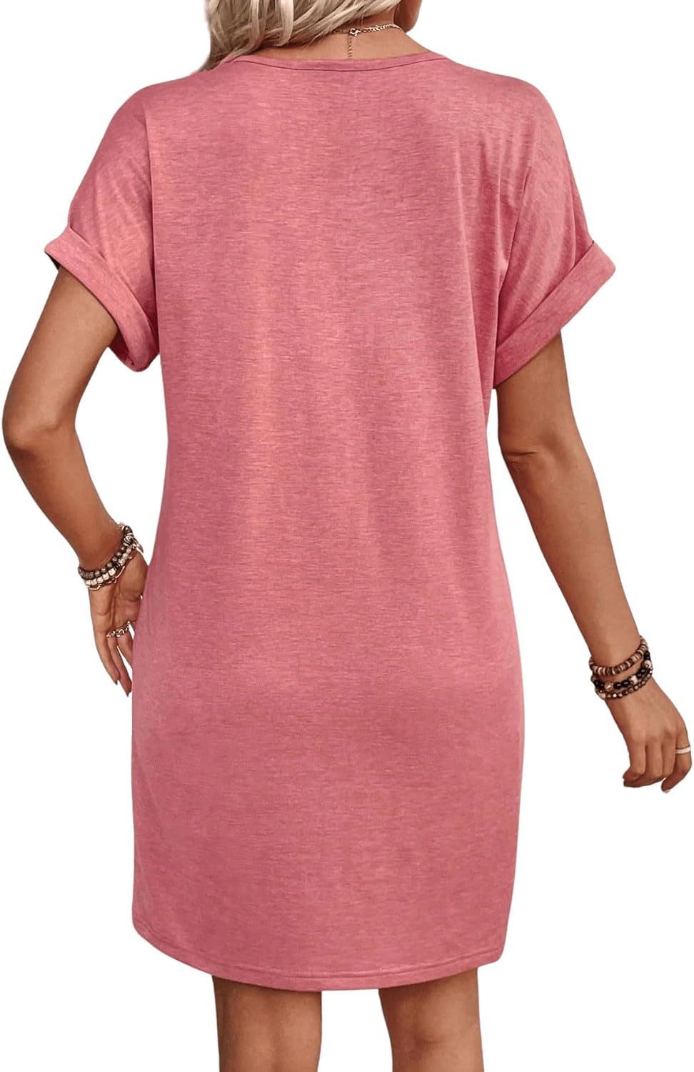 Women's Solid Colour Short Sleeve V-Neck Shirt Dress