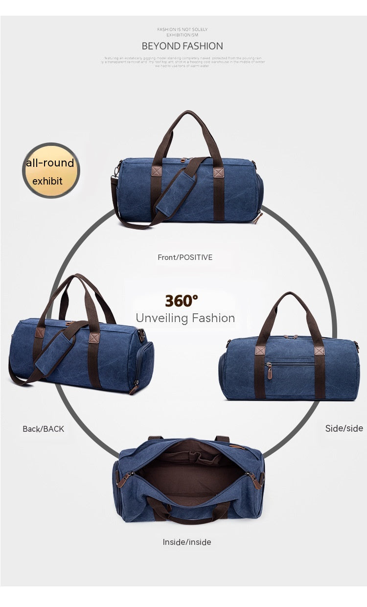 Solid Colour Canvas Gym Bag with Independent Shoe Compartment