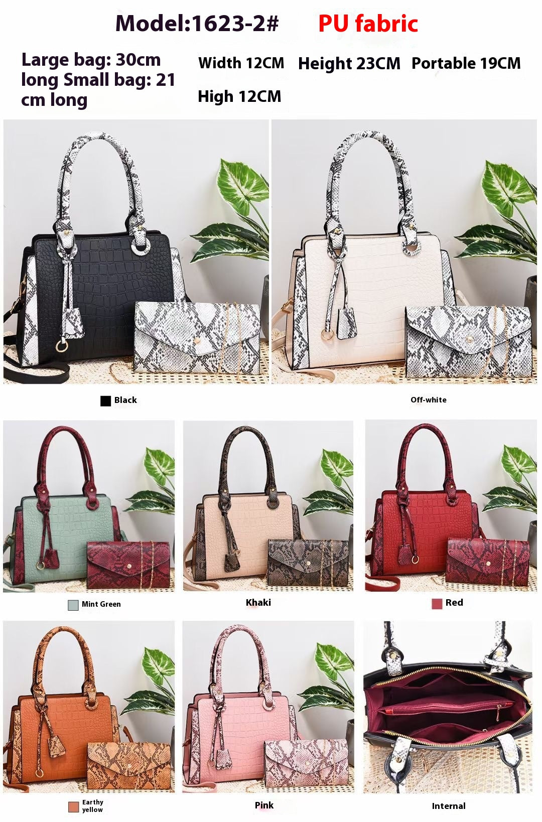 Women’s Snake Print Hand Shoulder Bag Two Piece Set