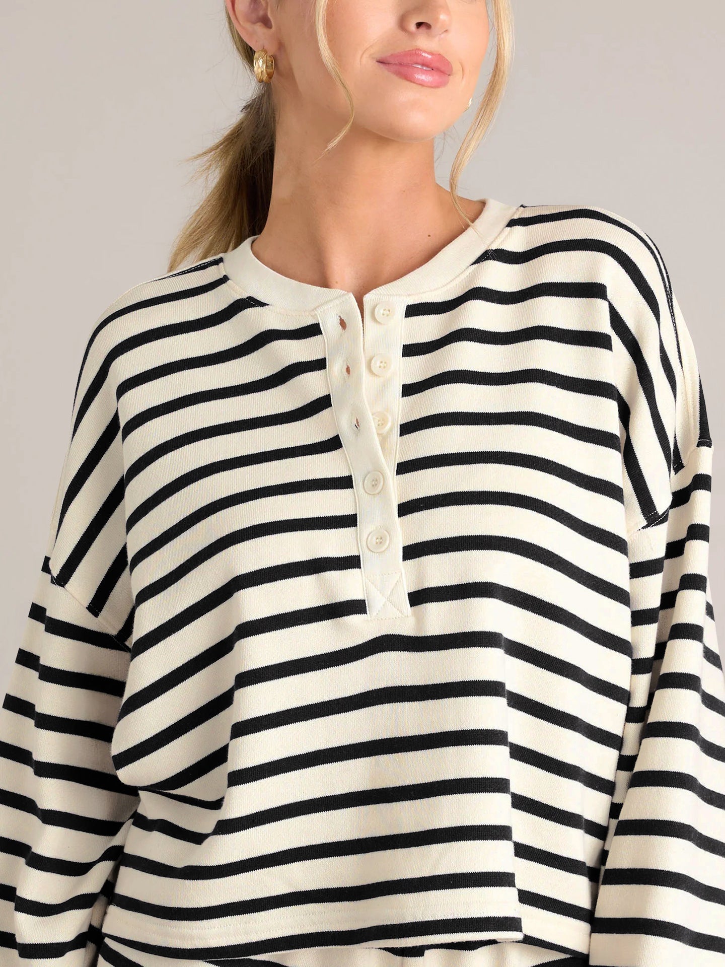 Women's Striped Long Sleeve Top with Shorts Loungewear Set