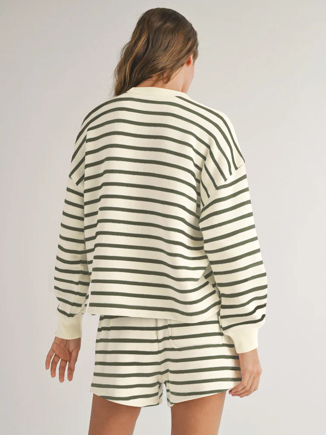 Women's Striped Long Sleeve Top with Shorts Loungewear Set