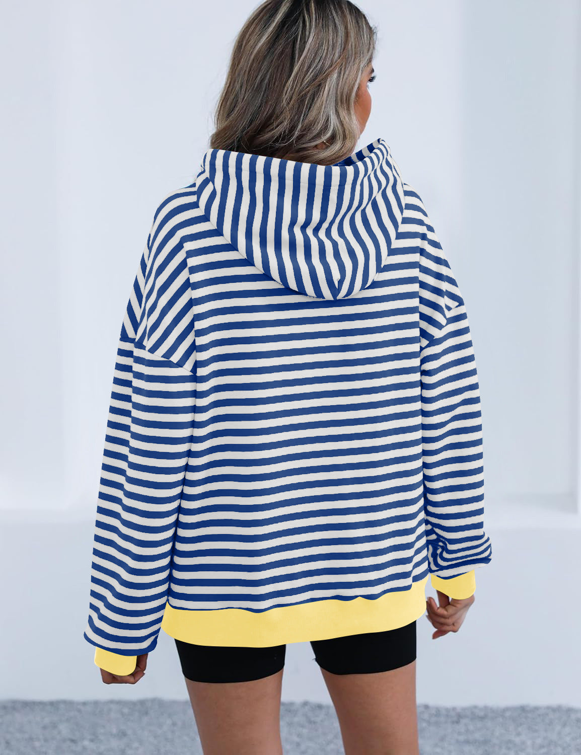 Women's Long Sleeve Striped Hoodie with Kangaroo Pocket