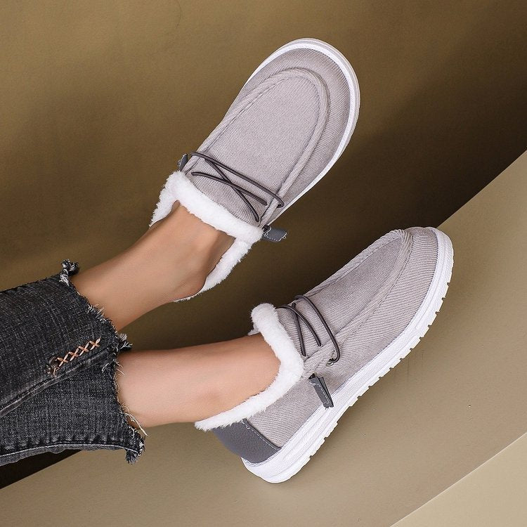 Women's Warm Fleece-Lined Canvas Slip On Shoes