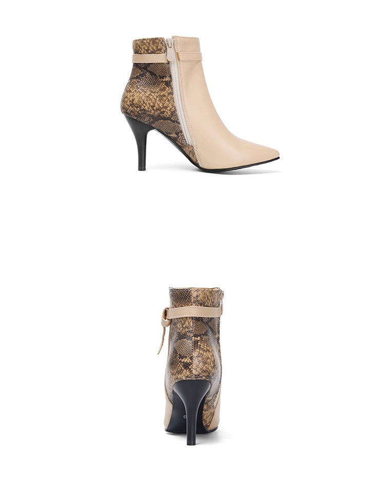 Women’s Pointed Toe Stiletto Boots with Snake Skin Pattern