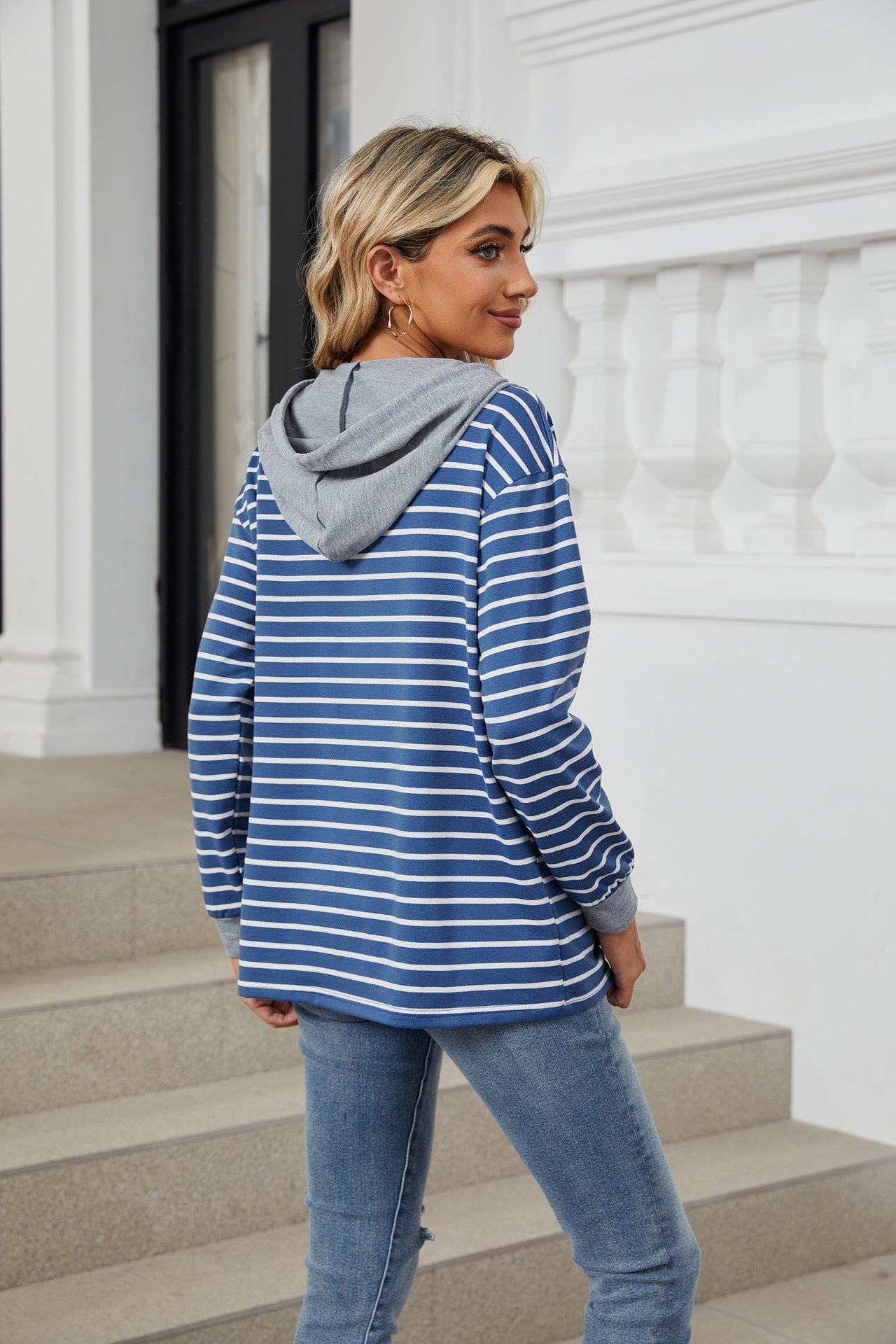 Women’s Striped Hooded Long Sleeve Shirt