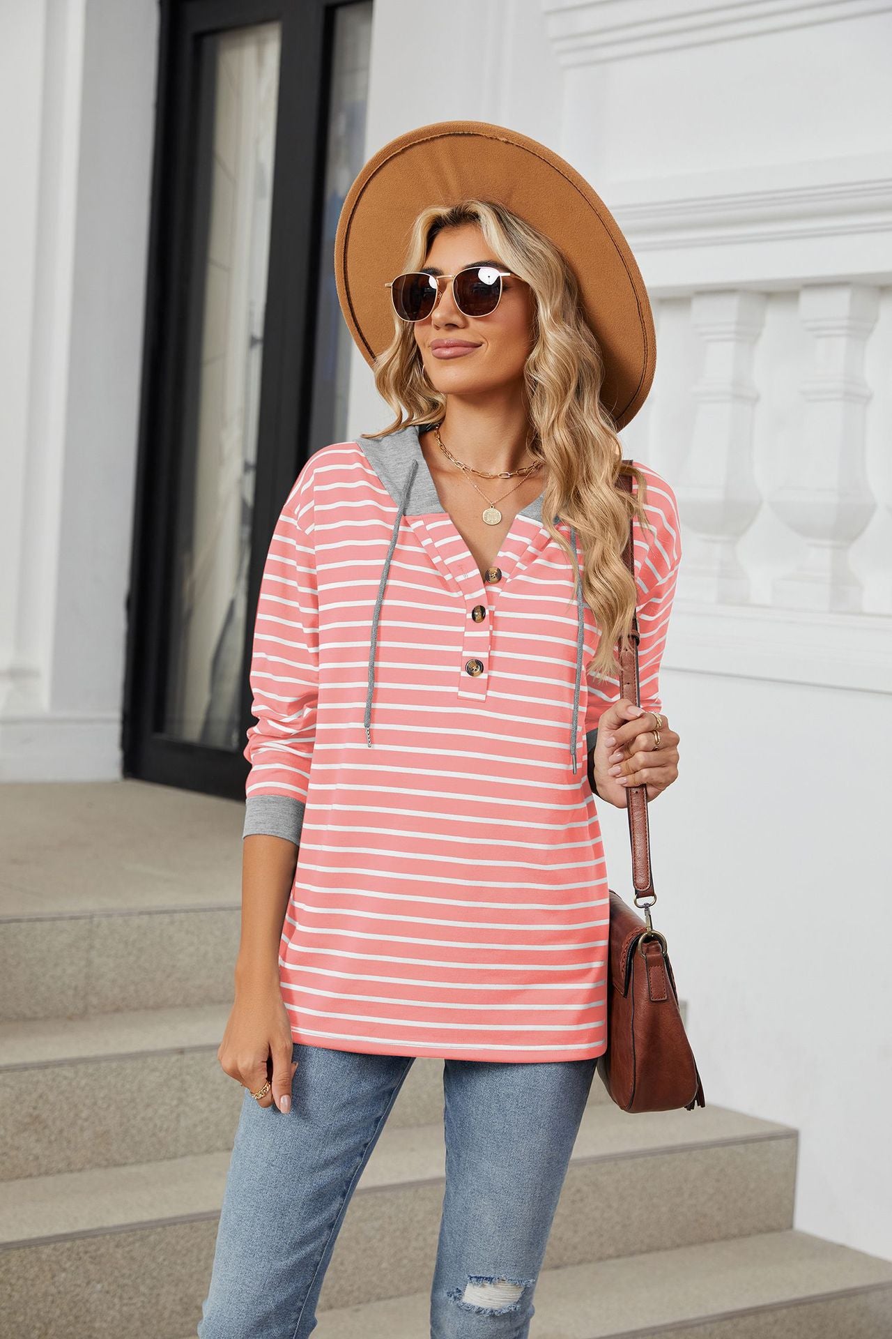 Women’s Striped Hooded Long Sleeve Shirt