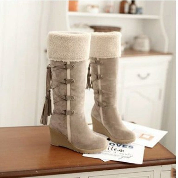 Women’s Suede Knee Length Boots with Wedge Heel