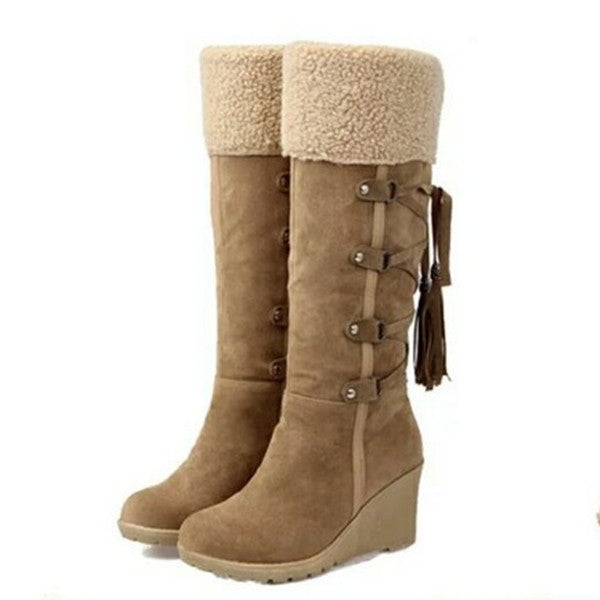 Women’s Suede Knee Length Boots with Wedge Heel