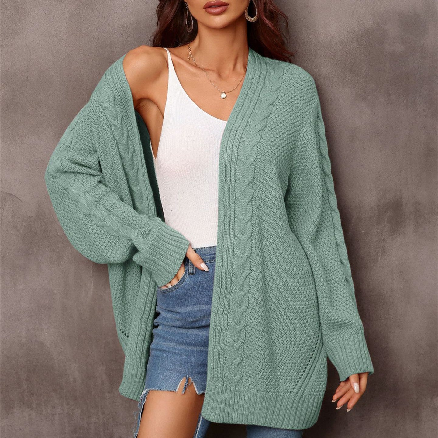 Women's Mid-Length Long Sleeve Knit Cardigan