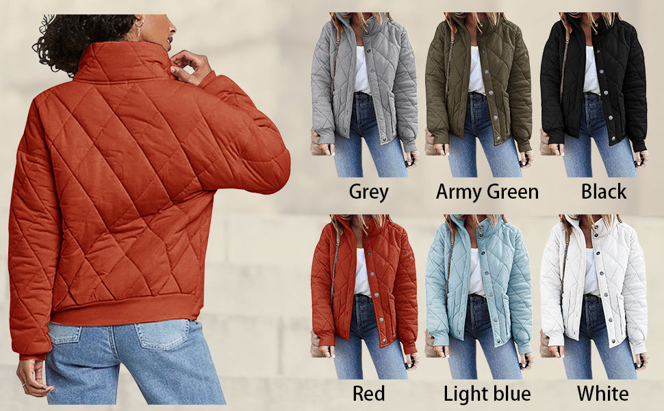 Women's Long Sleeve Quilted Jacket with Pockets