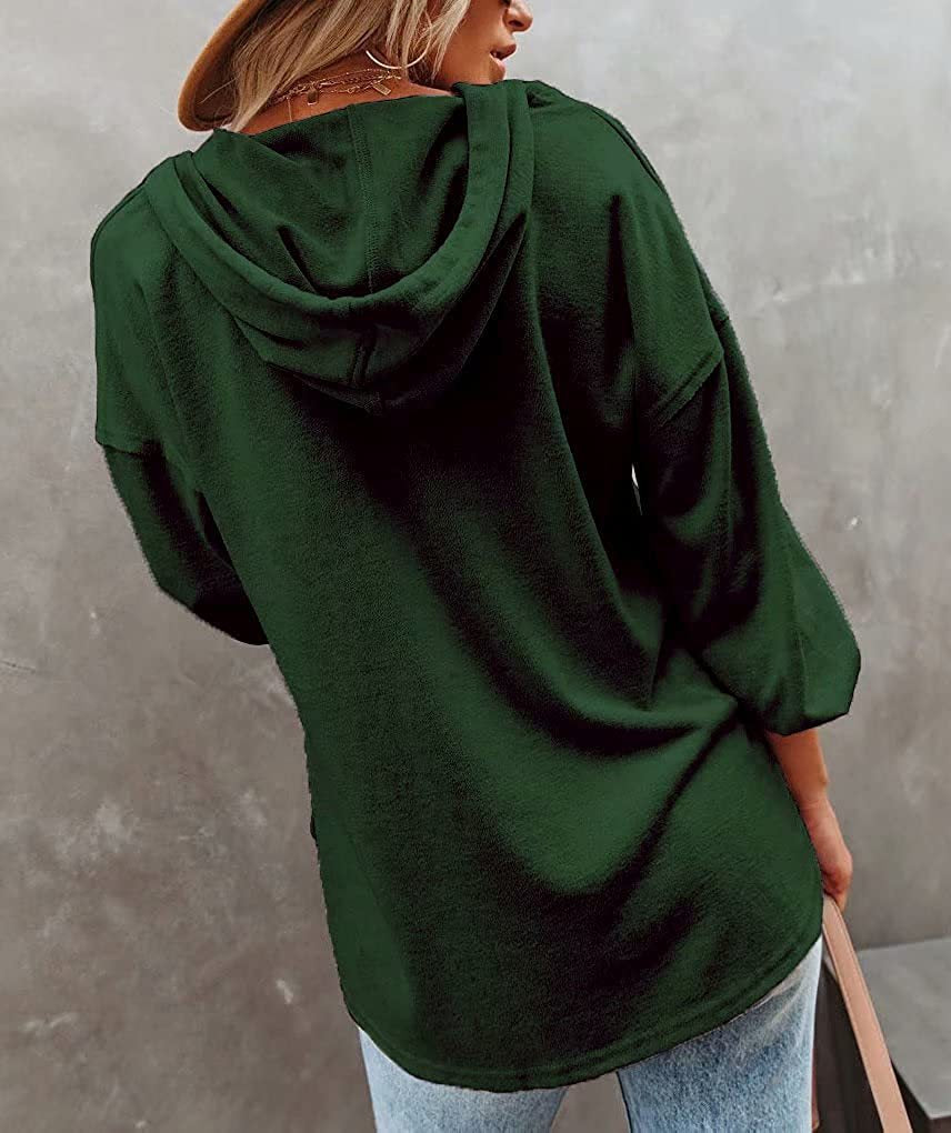 Women’s V-Neck Hooded Long Sleeve Shirt