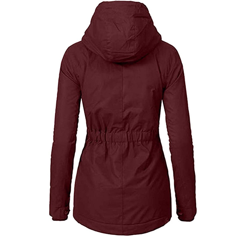 Women’s Solid Color Fleece-Lined Hooded Jacket