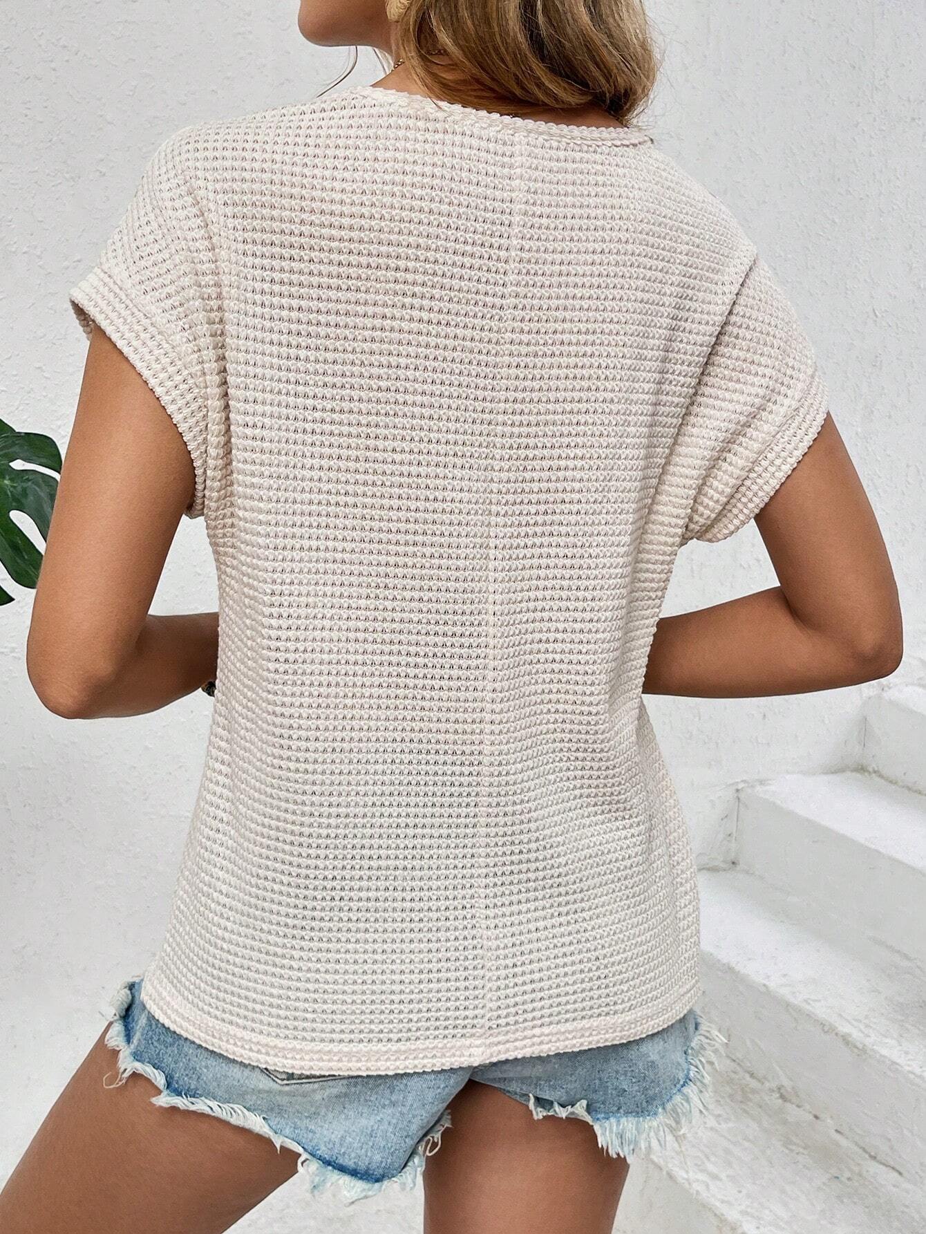 Women's Decorative Design Round Neck Short Sleeve Shirt