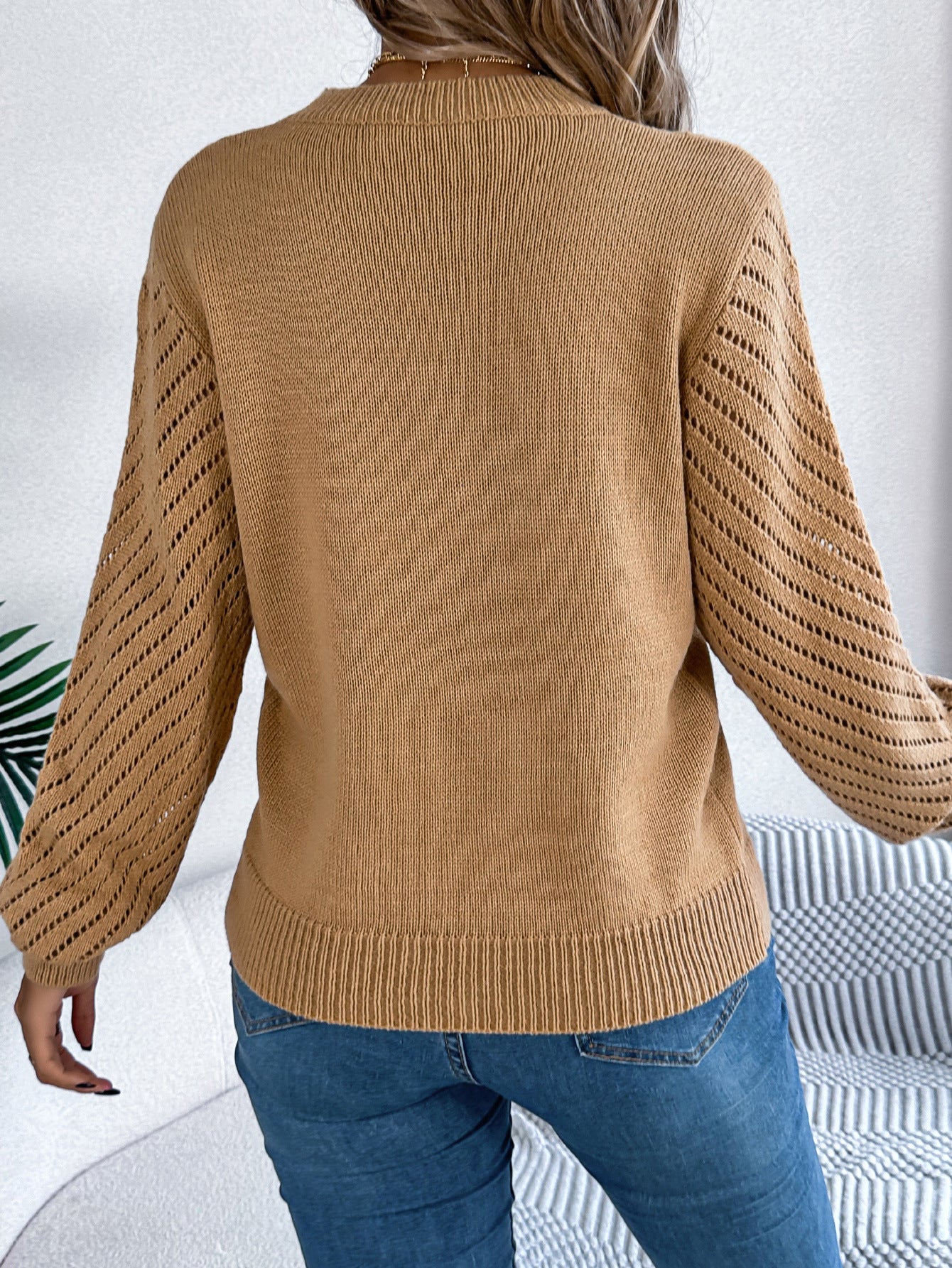 Round Neck Long Sleeve Solid Colour Women’s Sweater