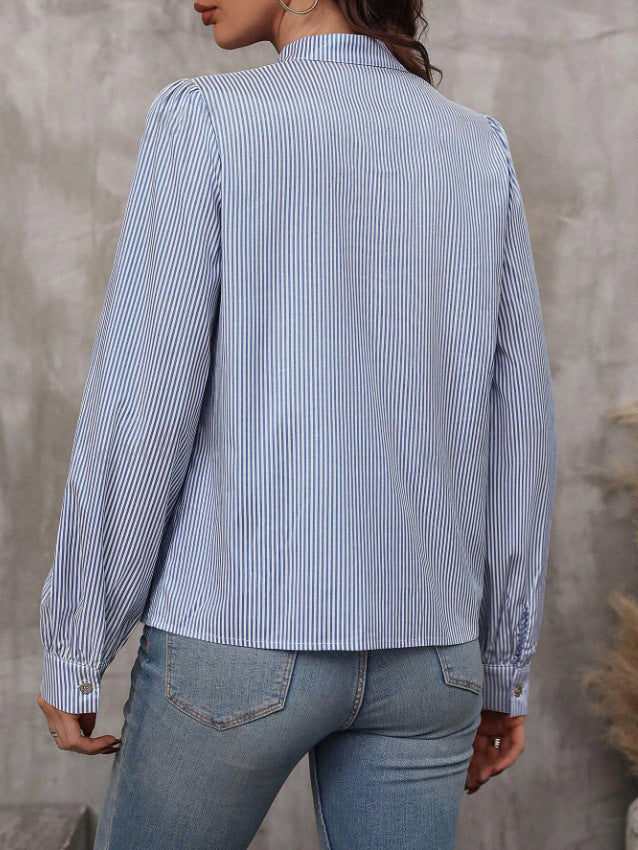 Women's V-Neck Striped Long Sleeve Blouse