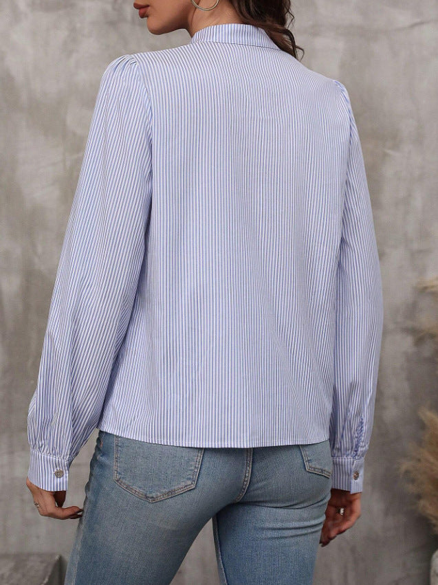 Women's V-Neck Striped Long Sleeve Blouse