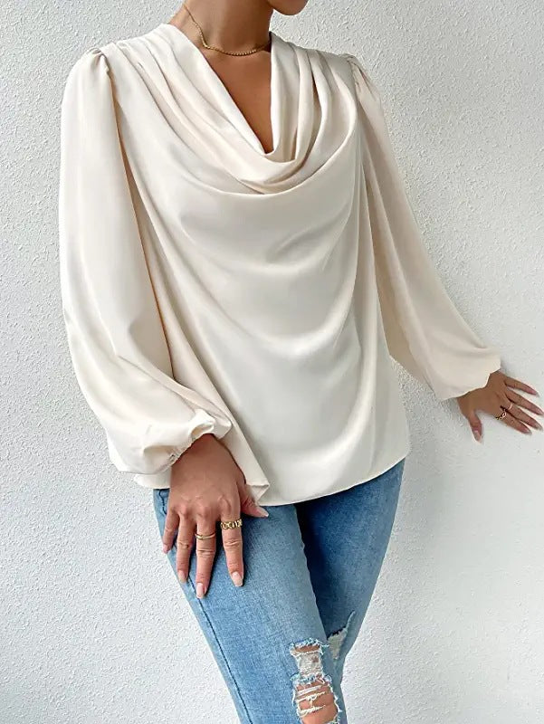 Women’s Elegant Chiffon Cowl Neck Long Sleeve Blouse