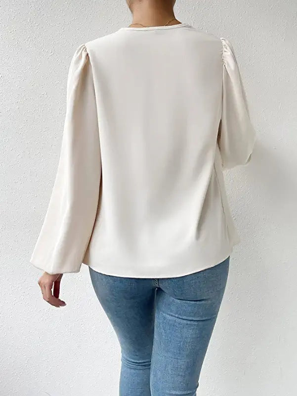 Women’s Elegant Chiffon Cowl Neck Long Sleeve Blouse